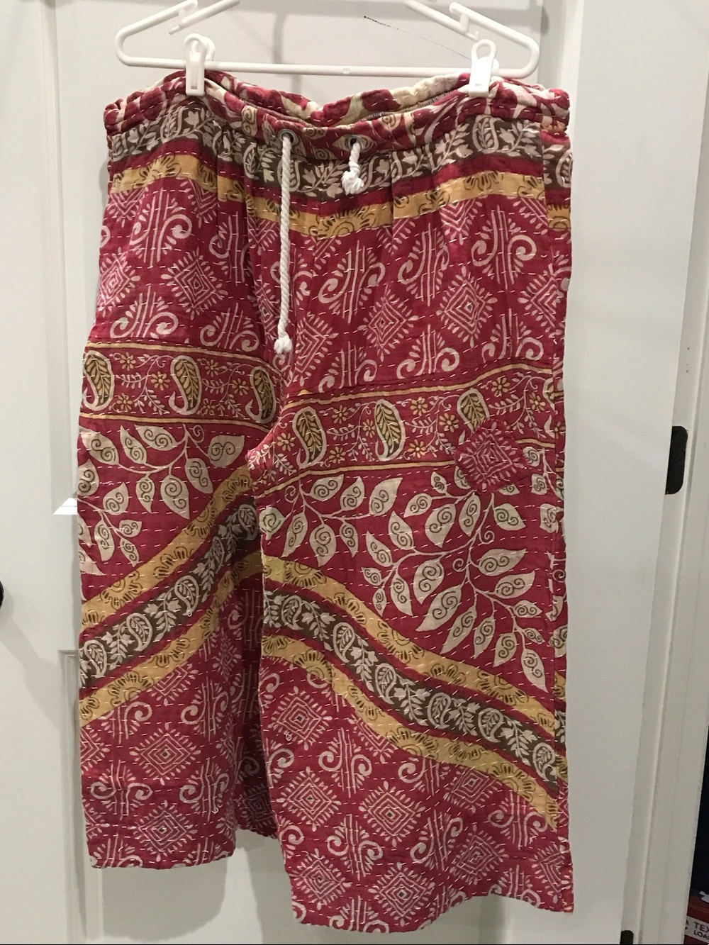 Boho Printed Drawstring Lounge Pants - Red & Gold